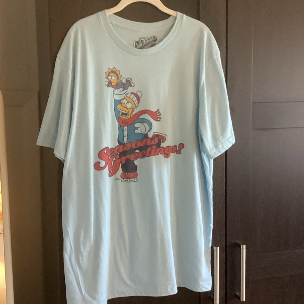 Old Navy Light Blue Seasons Greetings Graphic Tee - The Simpsons
